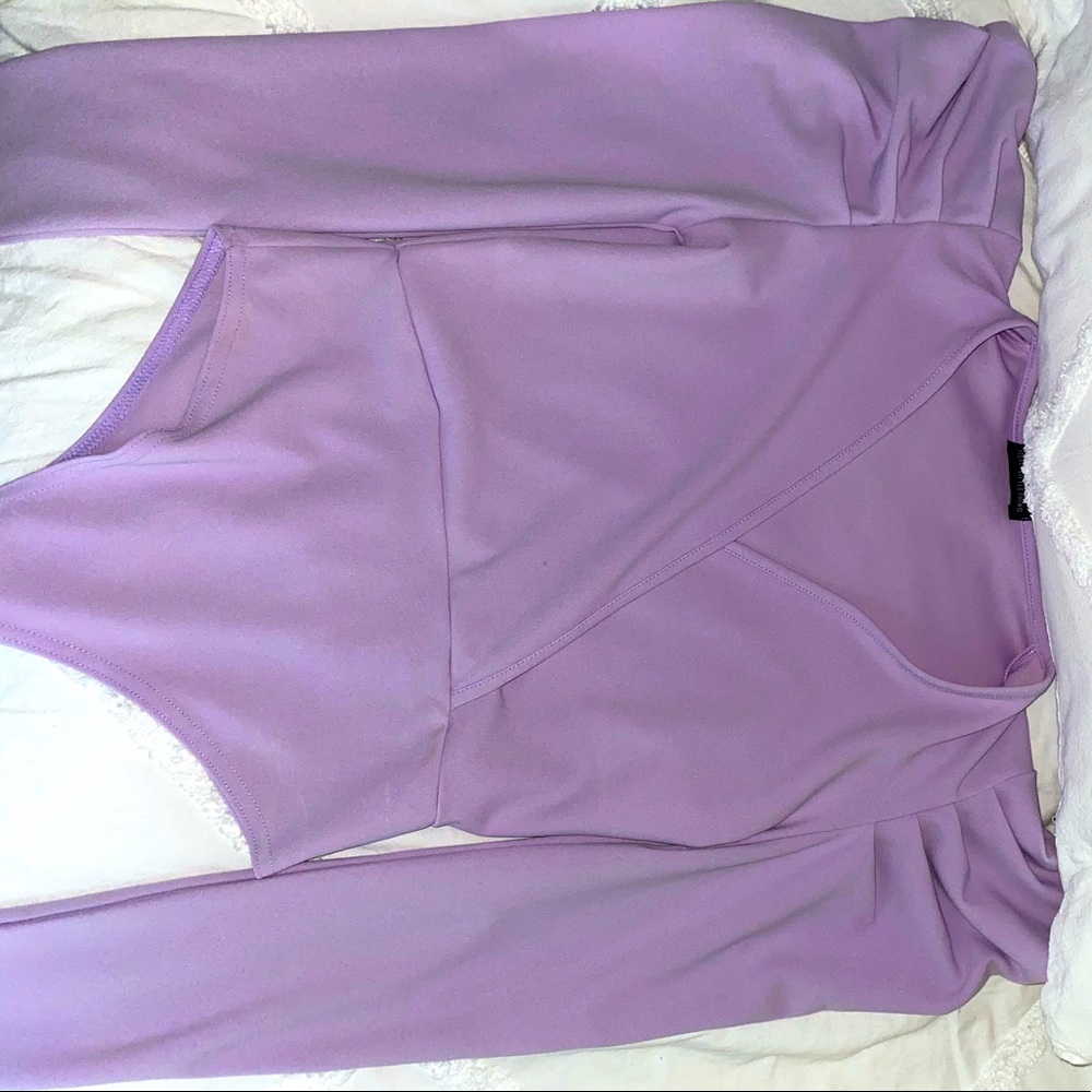 Purple puffy sleeve bodysuit